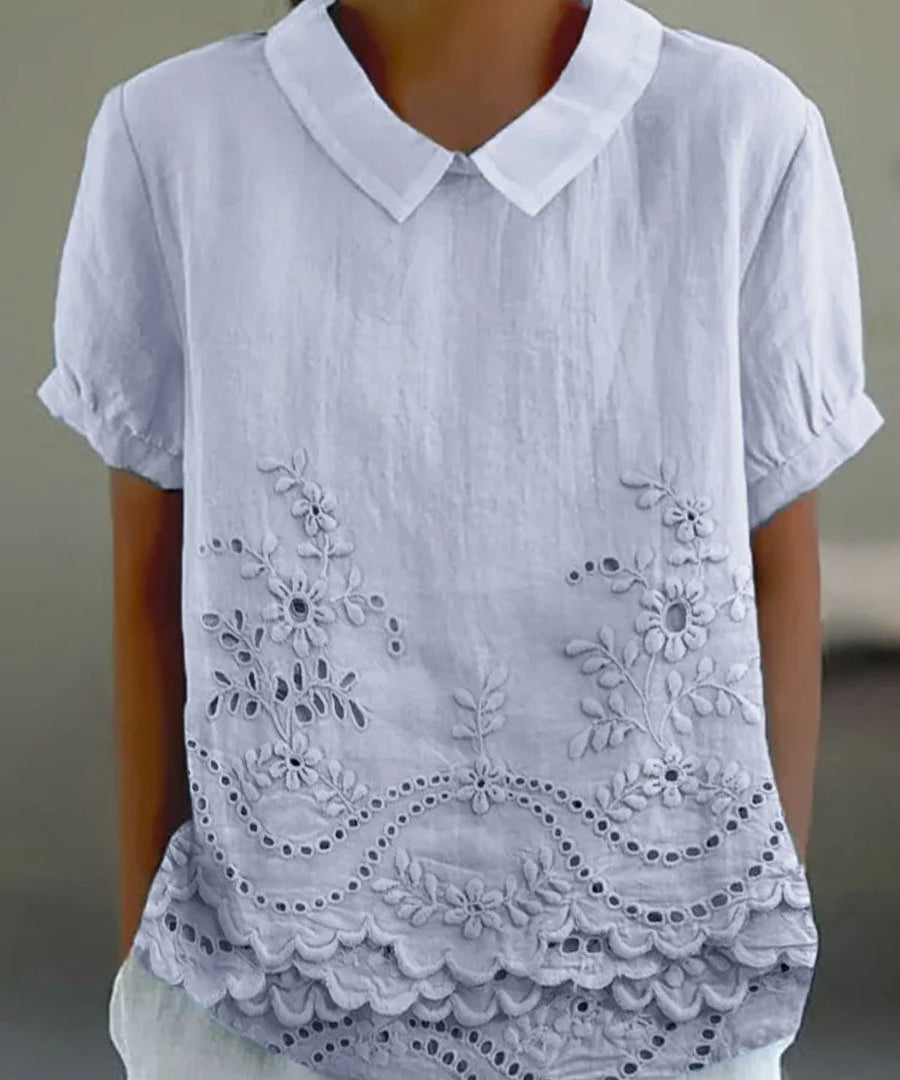 Lily Embroidered Cotton-Linen Blouse