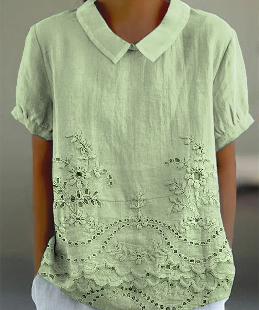 Lily Embroidered Cotton-Linen Blouse