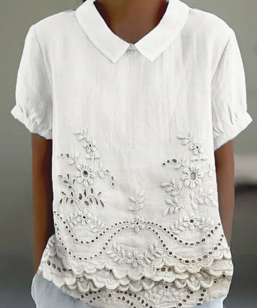 Lily Embroidered Cotton-Linen Blouse