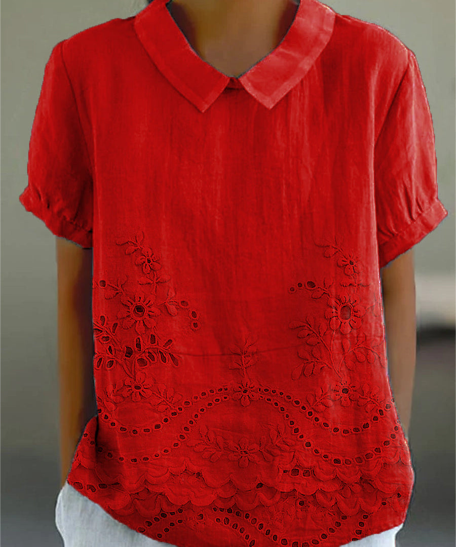 Lily Embroidered Cotton-Linen Blouse