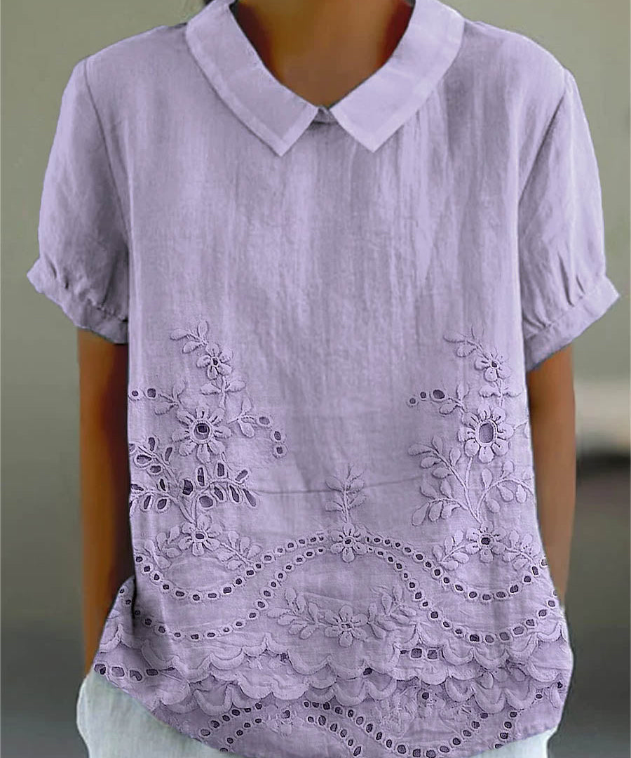 Lily Embroidered Cotton-Linen Blouse