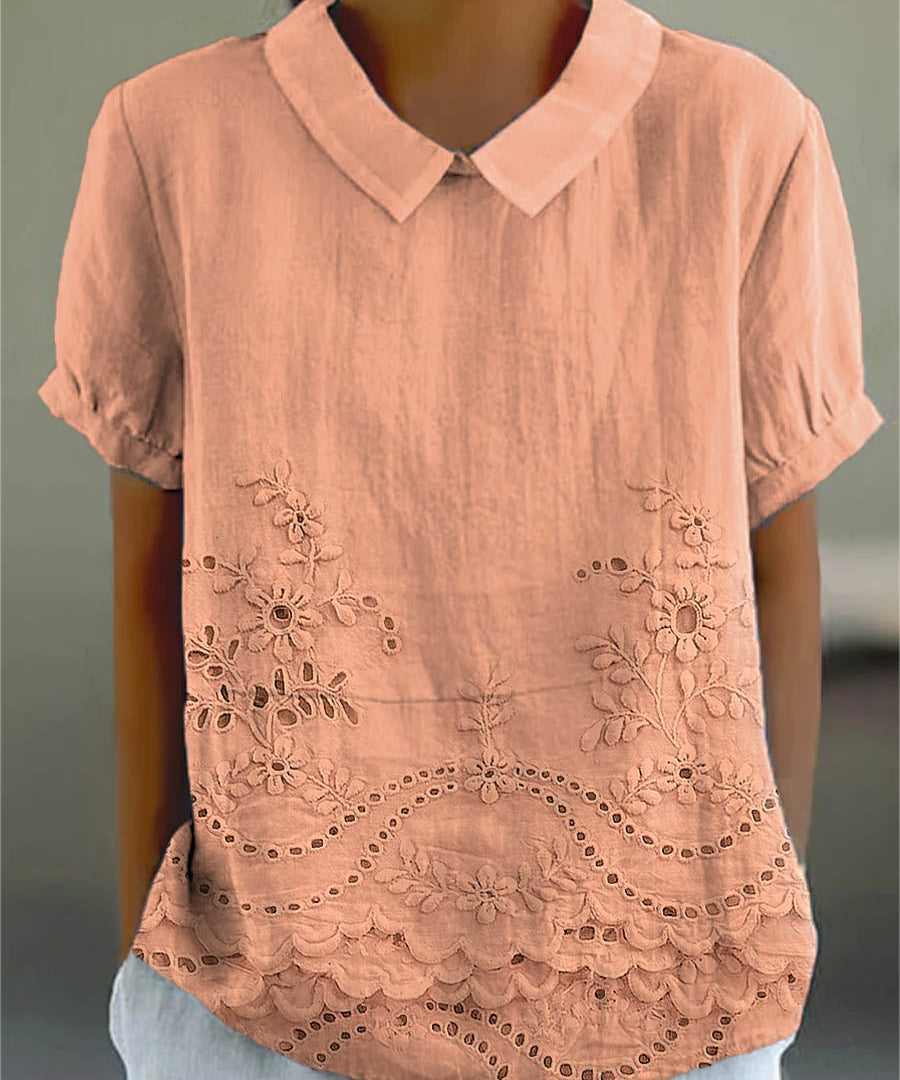 Lily Embroidered Cotton-Linen Blouse